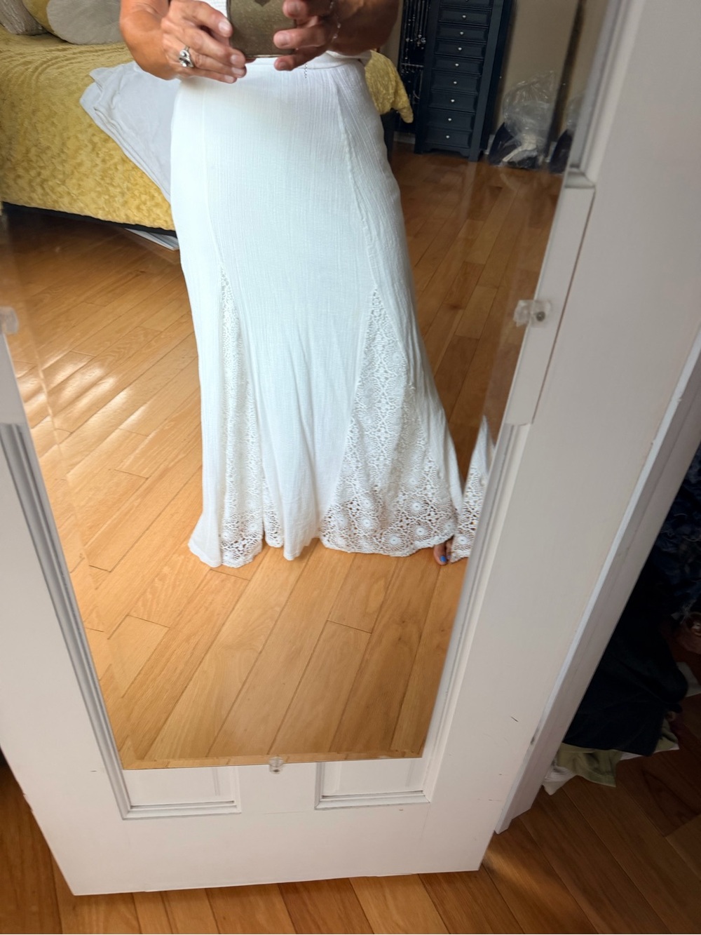 Elegant White Lace-Panel Maxi Skirt